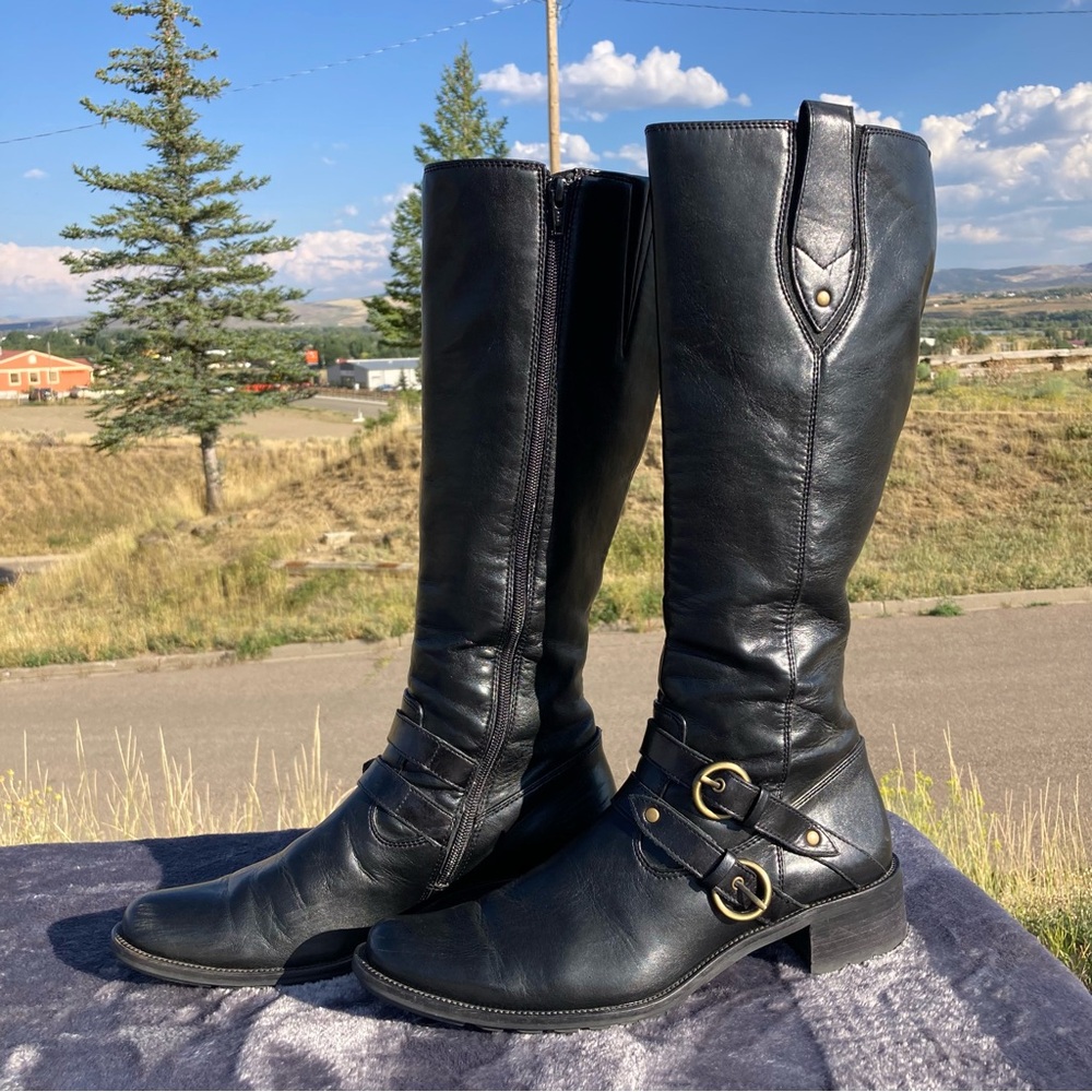 Paul Green, Black Leather Knee-High Boots, Size 9.5
